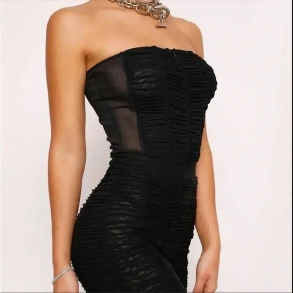 I.AM.GIA Ophelia Jumpsuit Ruched Mesh Strapless Stretch Black Sexy Chic Size S - Picture 2 of 14